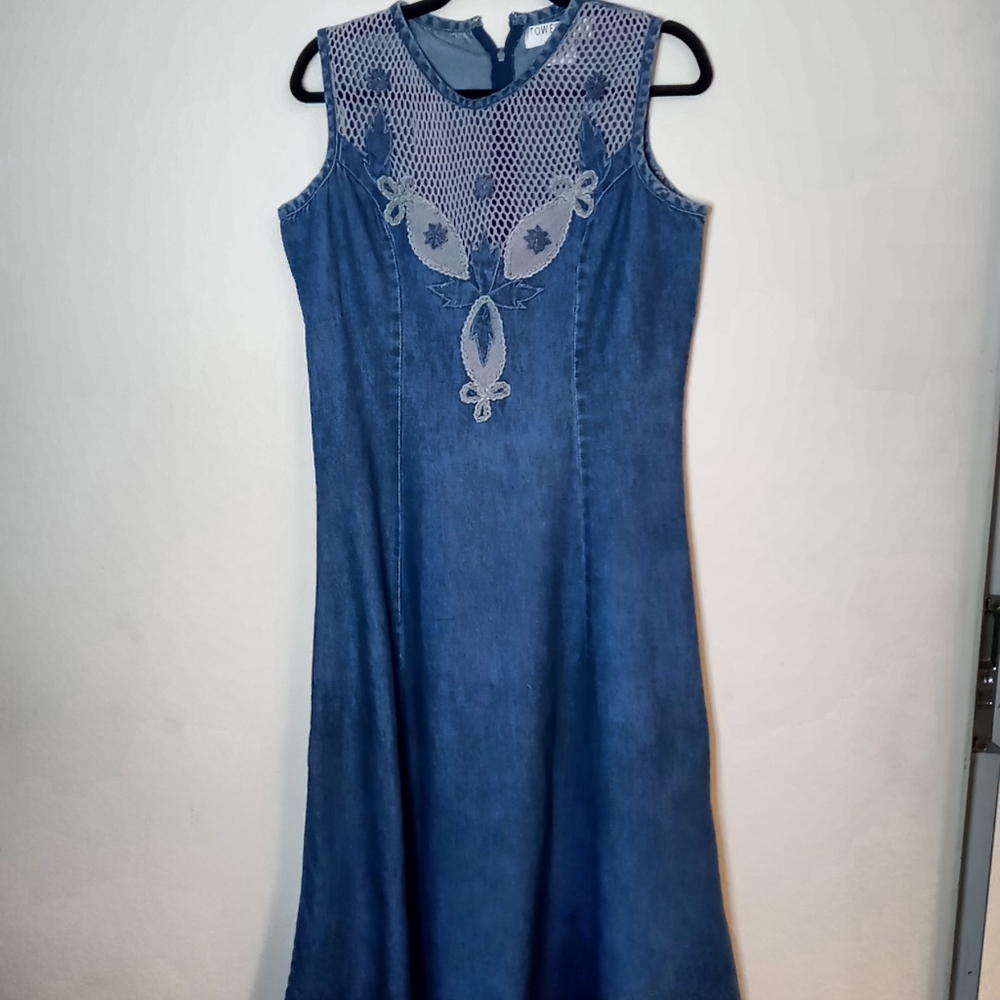 Denim Dress with Net Yoke